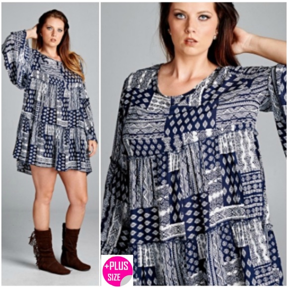 Boho Tunic 🎀Plus Size 🎀 1X, 2X, 3X Navy - Picture 1 of 2